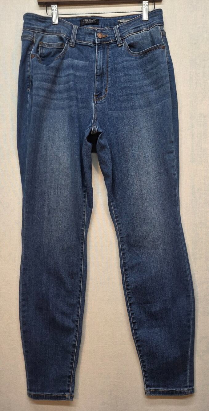 Judy Blue Skinny Jeans‎ Medium Darkk Wash Whiskered Stretch Denim Sz 14W